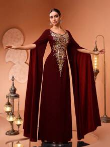 新款奢华优雅女士亮片花卉蕾丝拼接弹力连衣裙，高开衩设计，正式晚宴礼服（尺码偏大，请在订购时查看尺码表）