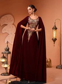 新款奢华优雅女士亮片花卉蕾丝拼接弹力连衣裙，高开衩设计，正式晚宴礼服（尺码偏大，请在订购时查看尺码表）