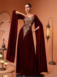 新款奢华优雅女士亮片花卉蕾丝拼接弹力连衣裙，高开衩设计，正式晚宴礼服（尺码偏大，请在订购时查看尺码表）