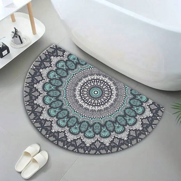 Tapete antiderrapante de sílica gel atualizado, macio e confortável, com design de mandala boêmia semicircular e boa absorção de água, fácil de limpar, adequado para banheiro, corredor, varanda, quarto, presente de dia dos namorados para mulheres, aniversário, namorado, namorada, decoração de banheiro para casa