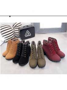 Botas de mujer de moda versátiles,Botas de mujer de moda,  botas negras de tacón alto a media pantorrilla adecuadas para uso al aire libre. Botas para correr a la moda para mujer,  zapatos deportivos para caminar.suela suave, informales y cómodas, con cordones para exteriores, punta redonda, transpirables, ligeras, suela suave, Perfecto para actividades diarias y perfecto para otoño e invierno.