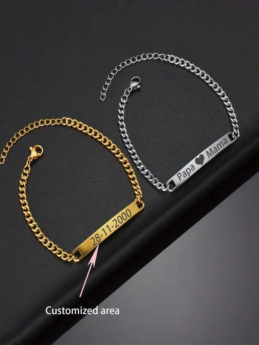 The Extraordinary Trademark Name Is Engraved On A Stainless Steel Cuban Chain Bracelet, A Handmade Accessory Customized For Couples, And A Heart-Shaped Symbol Bracelet,Christmas Gift Supplies - Multicolor - View 1