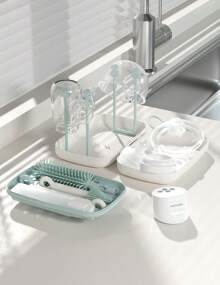 Momcozy Protable Bottle Brush Set - Baby Bottle Cleaner Kit With Silicone Brush, Nipple Brush, Straw Brush, Soap Dispenser, Drying Rack - 6 In 1 Bottle Cleaning Tool For Home And Travel