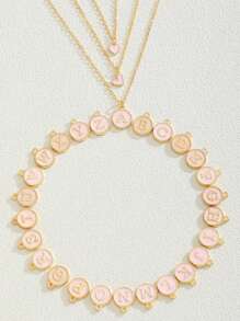 3件套甜美粉色字母爱心吊坠项链，适合儿童、女孩、家人、朋友、派对、宴会、街头、夏季海滩度假、儿童生日礼物 - 粉色 - 查看 2