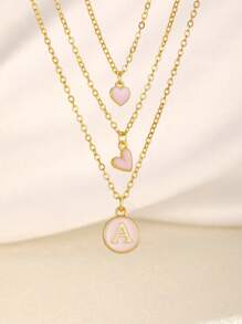 3件套甜美粉色字母爱心吊坠项链，适合儿童、女孩、家人、朋友、派对、宴会、街头、夏季海滩度假、儿童生日礼物 - 粉色 - 查看 3