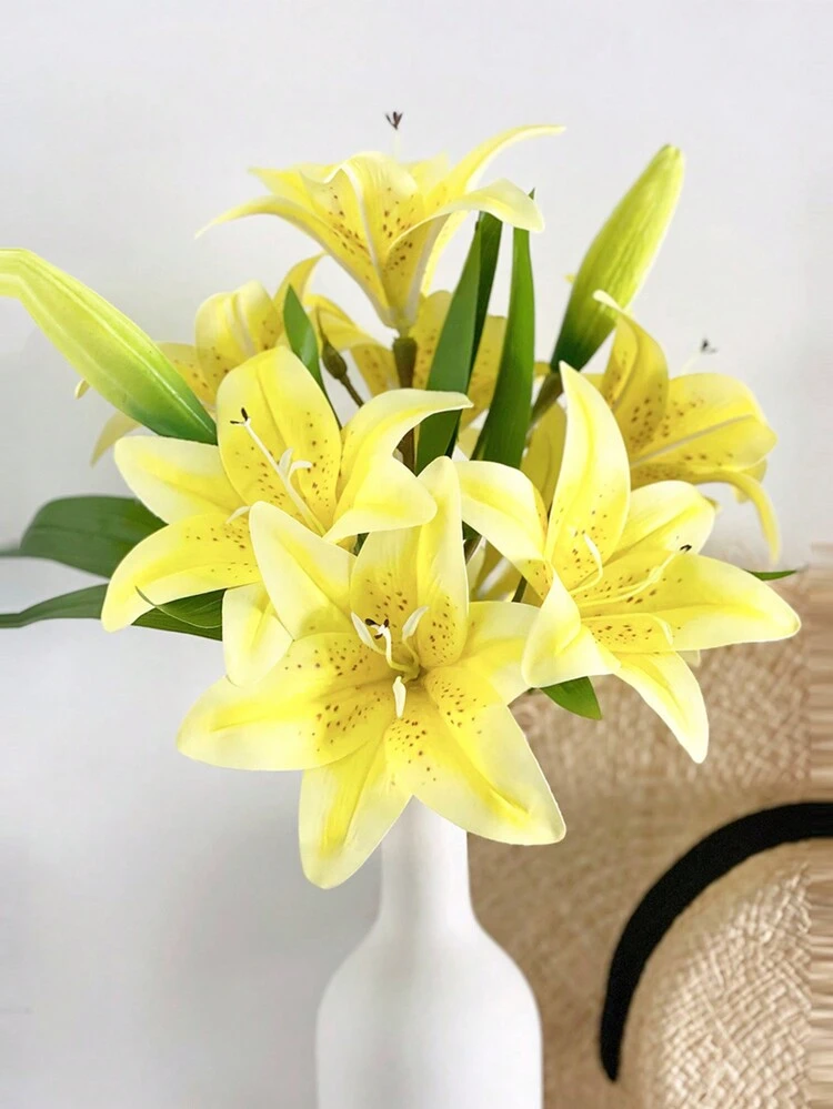 1pc/2pcs/3pcs/5pcs/6pcs Silk Fabric Rubber Artificial Lilies, 33cm Length, Suitable For Flower Arrangement, Floral Decor, Vase, Garden, Windowsill, Wedding, Party, Birthday, Thanksgiving, Father's Day, Excellent Quality Artificial Flowers