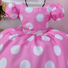 Pink Themed Party Dress With White Polka Dots Luxury Birthday Party Theme N1329 - Màu Hồng baby - Xem 3
