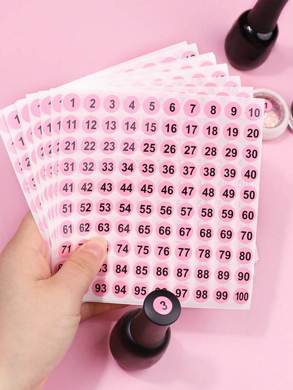 klimonla 20Pcs Nail Stickers, Numerical Number Stickers, Circular Pink Number Stickers, Nail Polish Adhesive Color Number Stickers, Label Stickers,Nail Supplies,Nail Tools,Nail Art Tools,Back To School,Nails,Nail Tools For Press On Nails