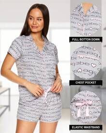 Bebe Pajama Set For Women, Stretch Rayon Knit Short Sleeve PJs For Women Set, Ladies Pajamas Sets - 希瑟‧格雷 1 - 查看 2