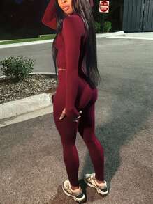 街头风格长袖拉链修身运动服