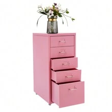 Storage Cabinet With 5 Drawers, Metal Drawer Organizer With Wheels 28*41*69cm, Pink Multi-Use Storage Cabinet For Living Room Study Room Bathroom Steel Made Durable Easy Installation - Hồng - Xem 10