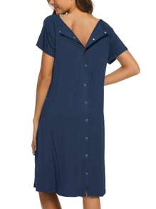 Women's Maternity 3 In 1 Delivery Labor Nursing Nightgown Hospital Gown Sleepwear For Breastfeeding - Navy - View 6