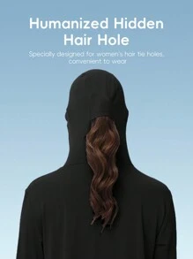 女士 UPF 50+ 轻便透气夹克，防晒户外钓鱼连帽衫，夏季 - 黑色 - 查看 4