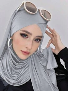 1 件系带水晶亚麻头巾女士速效头巾，纯色经典基本款柔软光滑透气丝绸般亚麻面料围巾，方便的十字设计速效头巾，适合日常工作和生活 Abaya 配饰女士面纱