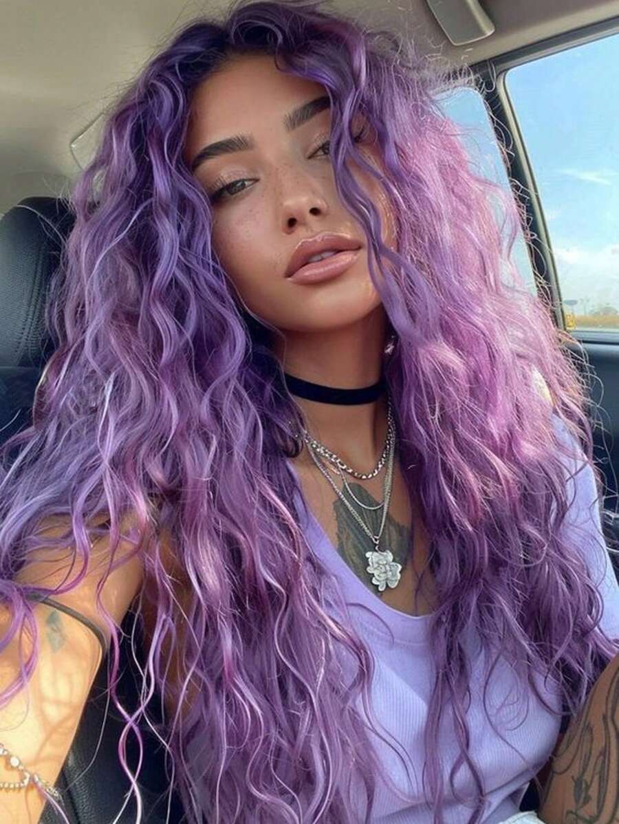 28 Inch Long Fluffy Purple Mid-Roll Wig, Designed For Women, Suitable For Women's Holiday Daily Party Cosplay Use