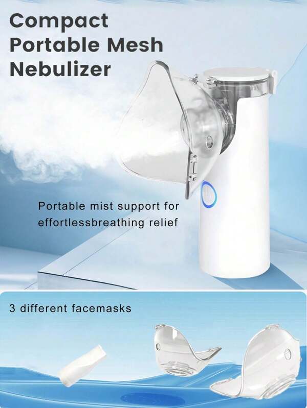 1pc Portable Mesh Nebulizer, Quiet Handheld Sprayer For Respiratory Issues, Comes With Multi-Scene Nebulization Caps, Home Or Travel Nebulizer, USB Or Battery Powered (Battery Not Included)