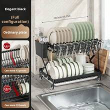 1 Kitchen Collapsible Dish Rack, Countertop Multi-Layer Dish Utensil Cup Drainer Rack, Dish Drying Rack For Kitchen Countertop, Double Layer Large Capacity Dish Drying Rack With Steel Drainer Plate, Dish Drying Rack With Drainer Shelf For Dish, Knives, Cups, Cutting Boards, Kitchen Supplies