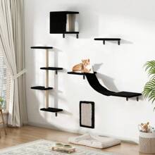 Living And Home Cat Tree Set With Hammock And Jumping Platform - Black 30cm W X 20cm D X 96cm H - View 3