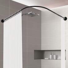 Eatssode Barra de cortina de ducha, ajustable de 72-95 x 90-130 cm, barra de cortina de ducha angular, barra de ducha para decoración de baño, accesorios de baño, decoración de regreso a clases, decoración de otoño
