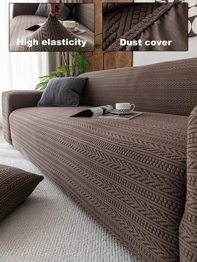 1 件提花纯色弹力全覆盖沙发套，简约风格，宠物友好型，防滑防脏防刮，适合所有季节，可机洗，家庭节日装饰沙发保护套
