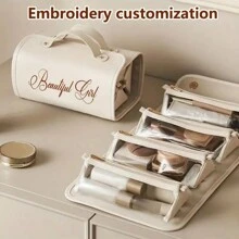 1pc Customizable 4-In-1 Folding Large Capacity Makeup Bag For Women, Multi-Functional Travel Organizer Pouch, Portable Toiletry Case, Travel Accessory, PU Material, Waterproof, Odorless, Perfect Gift For Mom/Wife, Customized Embroidered Name For Christmas Gift, Cosmetic Bag, Ideal Present For Ladies,Boho Vibes