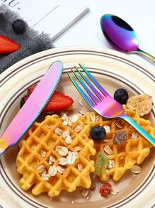 7/28/56 件彩虹不锈钢餐具套装包括刀、叉、勺和不锈钢吸管，镜面抛光，适合家庭聚会、朋友野餐、酒店餐厅、礼物 - 彩色 - 查看 7