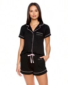 Bebe Pajama Set For Women, Stretch Rayon Knit Short Sleeve PJs For Women Set, Ladies Pajamas Sets - Black - View 1