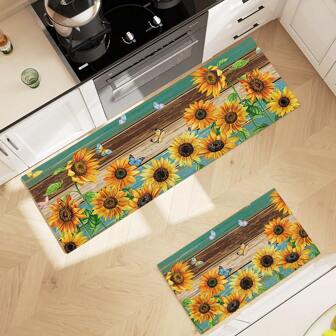 1 件向日葵和木纹设计厨房垫，采用硅藻土材料制成，带橡胶背衬，柔软、防滑、吸水、快干、防水，适用于家庭厨房、浴室、洗衣房、餐厅和走廊装饰