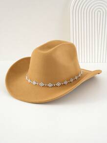 1pc Women's Solid Color Diamond Shaped Sequined Decoration Western Cowboy Hat, Elegant Casual Small Hat Suitable For Daily Use, Travel, Parties And Jazz Boho Cowboy Hat Cowgirl Hat Halloween