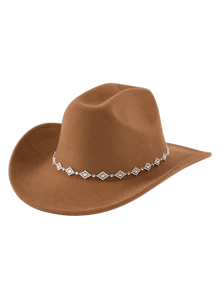 1pc Women's Solid Color Diamond Shaped Sequined Decoration Western Cowboy Hat, Elegant Casual Small Hat Suitable For Daily Use, Travel, Parties And Jazz Boho Cowboy Hat Cowgirl Hat Halloween