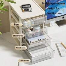 2-6 Layers Small Desktop Storage Box With Drawer, Elevated Desk Organizer, Office Storage Cabinet Made Of Plastic For Stationery At Home