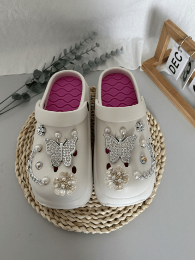 Women's Casual Cute Pattern Slippers, Increase Height, Versatile Comfortable Indoor Outdoor Fashionable Slip-On Sandals - White - View 1