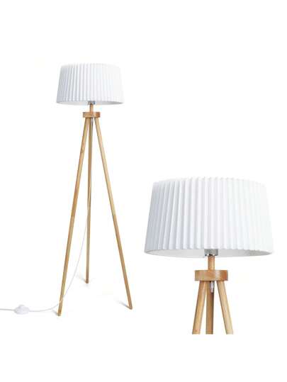1pc Vintage Wooden Leg Vloer Lamp Foldable Wit Linen Lampshade, Foot Switch, Compatible E27 Bulb (Max 60W), Nordic Living Room Bedroom Lighting