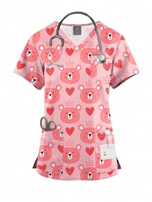 Surgical Print Tops Hot Nurse Uniform Women Short Sleeve V Neck Working Uniform Blouse Uniforms Nursing Scrubs Tops+Pants Sets - Multicolor - View 3