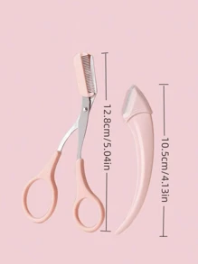 2 piezas Juego de recortador de cejas ambidiestro - Navaja curva y tijeras con peine para un perfilado preciso, herramienta de belleza sin olor para principiantes, accesorios de depilación fáciles para hombres y mujeres - Multicolor - Ver 3