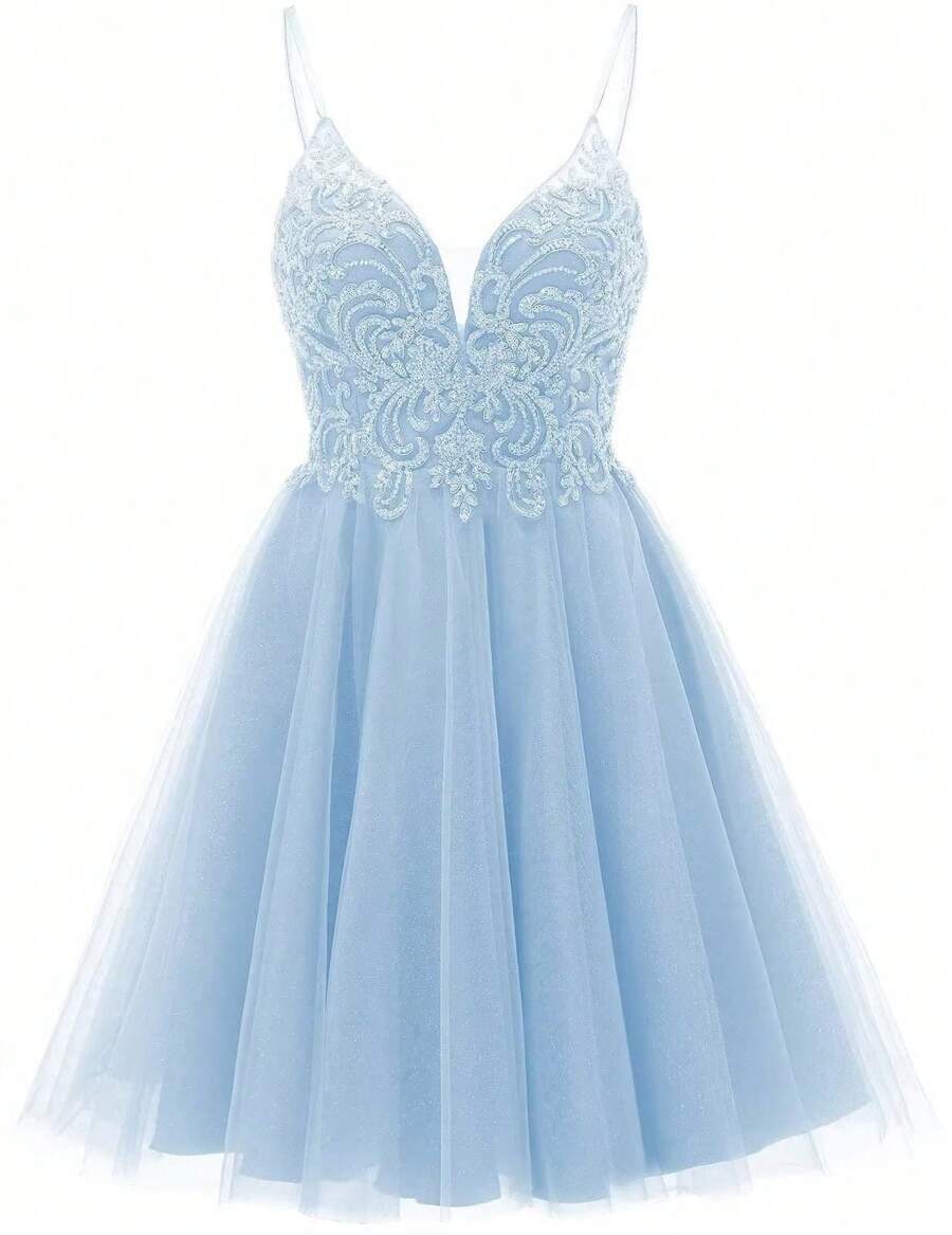 Vestidos de fiesta de tul 2024, vestidos de fiesta cortos para adolescentes, vestidos de cóctel brillantes