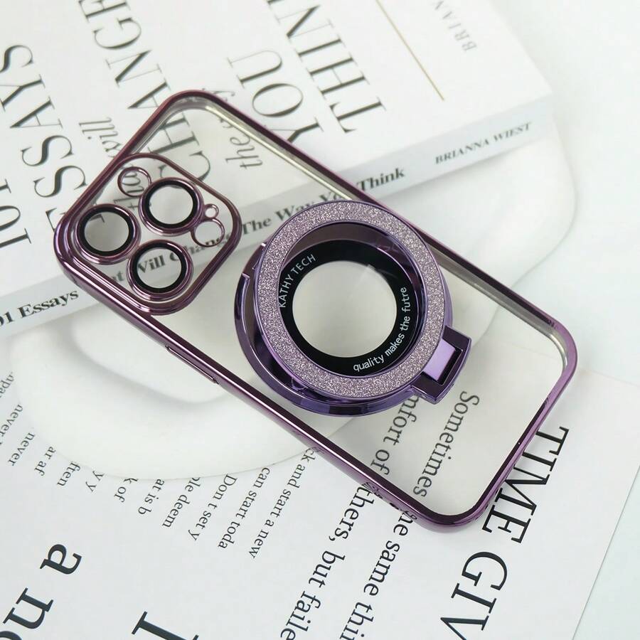 1 pieza Funda de teléfono de TPU con baño electrolítico morado y protector de lente de cámara, funda protectora antichoque compatible con 15 Pro Max, 14, 13, 12, 11