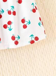 2 件套女婴可爱水果和樱桃印花束腰连衣裙套装，休闲日常和旅行装，夏季 - 粉色 - 查看 5