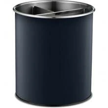 Stainless Steel Rotating Utensil Organizer With Weighted Base - Removable Divider, For Kitchen Countertop - Inky Raven Black - View 2