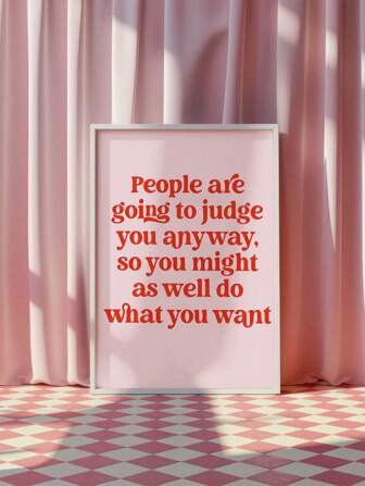 1pc Unframed Canvas Painting, Pink Wall Art Decoration, Inspirational Quotes, Print Poster