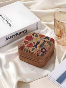 1个复古印花迷你首饰盒，可收纳耳环、戒指、项链，旅行收纳盒，优雅印花首饰盒，多功能首饰收纳盒 - 彩色 - 查看 11