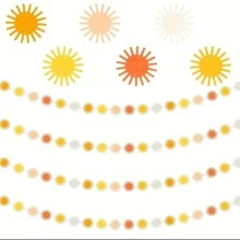 4packs, Boho Sun Garland Felt Artificial First Trip Around The Sun String Banner Hippie Boho Muted Sun Party Supplies Aesthetic Indoor Outdoor Party Decoration For Shower Wedding (18pcs/Pack) - Multicolor - View 3
