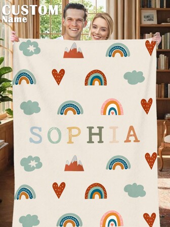 1pc Customized Name Blanket , Personalized Name Blanket For Christmas Gifts , Personalized Christmas Bedding Blanket, Cute Pattern Background Blanket, Blanket Use For Bedding/Sofa/Indoor/Outdoor, Friend Gift, Family Gift, Birthday Gifts, Gift For Friend, Gift For Her,Gift For Girlfriend, Gift For Boy, Gift For Girl