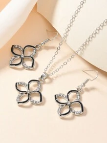 Conjunto de joyería con colgante de flor creativo y de moda: 1 par de aretes + 1 collar, adecuado para uso diario casual, fiesta y citas de mujer