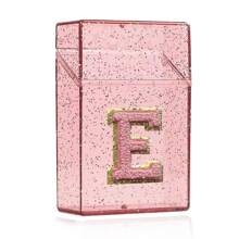 1PC雪花烟盒雪茄烟嘴打火机收纳盒防潮抗压塑料闪亮香烟收纳盒刺绣立体首字母A到Z透明烟盒女士男士礼物20件烟具配件