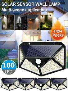 Luminária de parede externa solar ultrabrilhante de 100 LEDs com sensor de movimento, 3 modos de iluminação, iluminação de grande angular de 270 °, à prova d'água, econômica, fácil de instalar, muito adequada para quintais externos, jardins, cercas, terraços, portas de entrada, garagens e iluminação externa