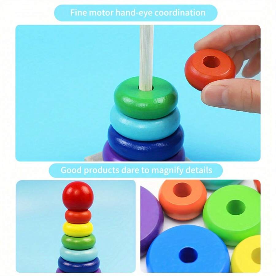 Wooden Colorful Ten-Storey Tower Of Hanoi Logic Puzzle Brain Teaser ...