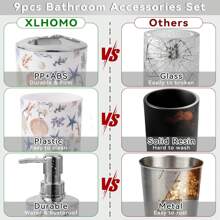 浴室配件套装 9 件套海洋图案浴室套装（带垃圾桶）浴室配件套装海洋浴室配件套装家居浴室装饰夏季返校季 - 彩色 - 查看 8