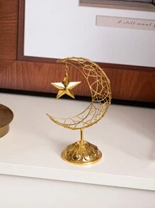 1 đồ trang trí nghệ thuật bằng sắt hình mặt trăng và ngôi sao, màu vàng và đen, phong cách sang trọng và sáng tạo, cầm tay, thích hợp cho gia đình, bàn ăn, máy tính để bàn, lễ hội, khách sạn, phòng khách, trang trí Al-Fitr - Nhiều màu - Xem 13
