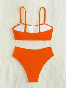 2pcs/Set Graduation Rib-Knit Bikini Swimsuit Set, In Black, Red, Purple Colors - Orange - View 4